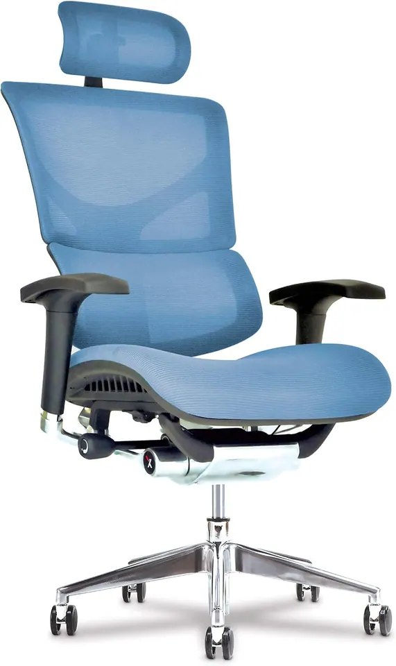 X-Chair X3 Management Office Chair, Blue A.T.R. Fabric with Headrest - High End Comfort Chair/Dynamic Variable Lumbar Support/Floating Recline/Highly Adjustable/Durable/Executive Office Desk Seat